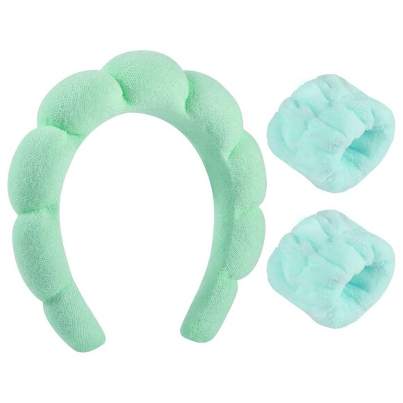 Sponge Spa Headband for Women, Green Makeup Headband and Wrist Washband Set for - Picture 1 of 7